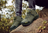 Army Green Leather Hiking Shoes Men's Waterproof Lace-up Outdoor Hunting Hiking Ankle Boots for Winter Warm Snow Mart Lion   