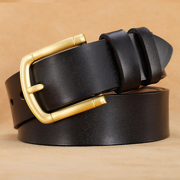 Belt for Men's Real Cowskin Genuine Leather Long Gold Alloy Pin Buckle Waist Strap Belts Mart Lion Black China 105cm