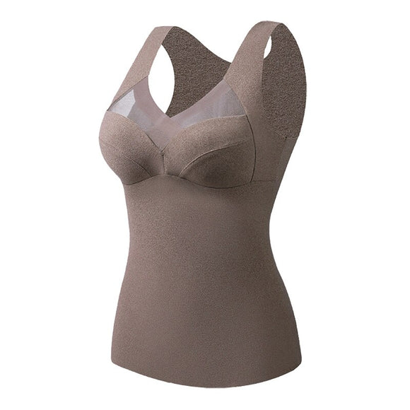 Women's Thermal Underwear Top With Bra Vest Thermo Lingerie Undershirt Intimate Wirefree Bras Solid Inner Wear Mart Lion China brown XL
