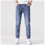 Summer Men Stretch Slim Jeans Cotton Casual Simple Trousers Denim Pants Streetwear Pants Classics Mart Lion light blue 28 China