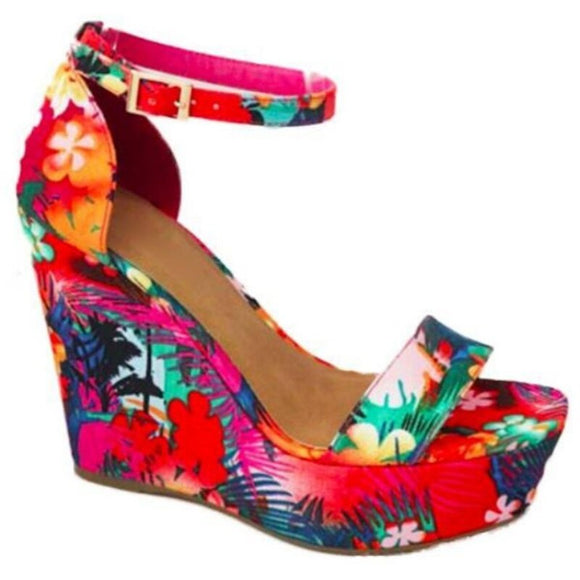 Women's Flowers Wedges Platform Sandals Girls Design Party Shoes High Heels Buckle Ankle Strap Mart Lion   