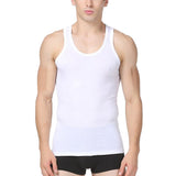Summer Men's Vest Solid Tunic Tees Tank Tops Vest for Men T-Shirt Slim Solid Cotton Fine Rib Undershirt Sport Running Vest Mart Lion White L 