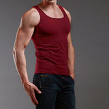 Men's Gyms Casual Tank Tops Fitness Cool Summer 100% Cotton Vest Sleeveless Tops Gym Slim Casual Undershirt Clothes Mart Lion Red Wine M 