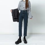 Jeans Women High Waist Straight Denim Pants Loose Casual Korean Vintage Female Trousers Pantalon With Belt Mart Lion Blue Gray XS 