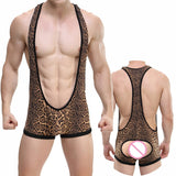 Men's Undershirts Mesh Open Butt Wrestling Singlet Leotard One-Piece Pajama Jockstrap Underwear Faux Leather Jumpsuit Mart Lion Style7 Leopard S 1pc