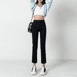 Jeans Women High Waist Straight Denim Pants Loose Casual Korean Vintage Female Trousers Pantalon With Belt Mart Lion Black XS 
