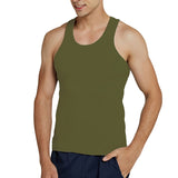 Tank Tops Men's Summer 100% Cotton Cool Fitness Vest Sleeveless Tops Gym Slim Colorful Casual Undershirt Male 7 Colors 1PCS Mart Lion ARMY GREEN 1PCS M 