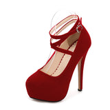 Women's Shoes Flock High Heels Pumps Pointed Toe Classic Red Ladies Wedding Office Pumps Black Heels Mart Lion Red 35 