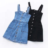 Women Black Blue Sundress Denim Dress Preppy Adjustable  Dress Female MartLion   