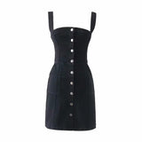 Women Black Blue Sundress Denim Dress Preppy Adjustable  Dress Female MartLion   