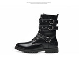 Men's Leather Motorcycle Boots Military Combat Gothic Skull Punk Tactical Basic Mid-calf Work Shoes Mart Lion   