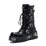winter women's boots british style street rock black metal Middle tube knight Martin motorcycle shoes MartLion   