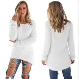 Women Warm Sweater Solid Color O Neck Loose Cotton Knitted Pullover Long Sweater Casual MartLion   