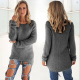 Women Warm Sweater Solid Color O Neck Loose Cotton Knitted Pullover Long Sweater Casual MartLion Grey XXL 