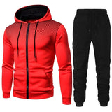 Tracksuit Men's Zipper Hooded Sweatshirt and Sweatpants Two Pieces Suits Casual Fitness Jogging Sports Sets MartLion Red S 
