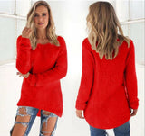 Women Warm Sweater Solid Color O Neck Loose Cotton Knitted Pullover Long Sweater Casual MartLion Red XXL 