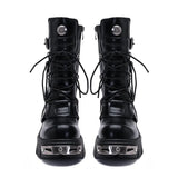 winter women's boots british style street rock black metal Middle tube knight Martin motorcycle shoes MartLion   