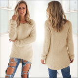 Women Warm Sweater Solid Color O Neck Loose Cotton Knitted Pullover Long Sweater Casual MartLion Beige S 