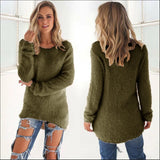 Women Warm Sweater Solid Color O Neck Loose Cotton Knitted Pullover Long Sweater Casual MartLion Army Green XXL 