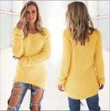 Women Warm Sweater Solid Color O Neck Loose Cotton Knitted Pullover Long Sweater Casual MartLion Yellow XXL 