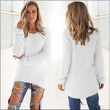 Women Warm Sweater Solid Color O Neck Loose Cotton Knitted Pullover Long Sweater Casual MartLion White S 