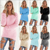 Women Warm Sweater Solid Color O Neck Loose Cotton Knitted Pullover Long Sweater Casual MartLion   