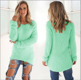 Women Warm Sweater Solid Color O Neck Loose Cotton Knitted Pullover Long Sweater Casual MartLion Green XXL 