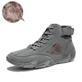 Men's Motorcycle Ankle Boots Rain Genuine Leather Safety Shoes Work Luxury HighTop Sneakers Winter MartLion Gray plush 38 