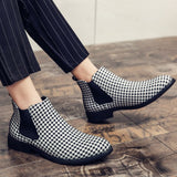  Men's Ankle Boots Houndstooth Chelsea Dress Shoes Leather Pointed Toe Casual Party Mart Lion - Mart Lion