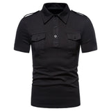 Double Pocket Military Epaulet Polo Shirt Men's Summer Short Sleeve Slim Fit Polo Homme Turn Down Collar Polos Para Hombre MartLion   