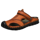 Classic Summer Men's Sandals Casual Beach Slippers Soft Leather Mart Lion Brown 6.5 