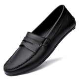 Men's Loafers Cow Leather Shoes Casual Flat Slip MartLion black 9.5 