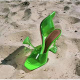 Star style Transparent PVC Women Slippers Square toe Cup heeled Summer Mules Slides High heels Sandals Shoes MartLion   