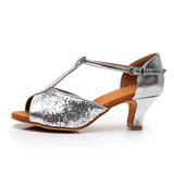 Latin Dance Shoes for Woman Girls Ballroom Modern Tango Closed Toe Mesh Sequins MartLion Silver 5CM 41 CHINA