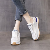 Women's Sneakers Leather Casual Shoes Sports Gym Walking Female Footwear Beige Blue Vulcanize Flats Mart Lion   