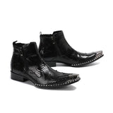 Real Crocodile Leather Men's Cowboy Ankle Boots Rivets Motorcycle Short Increase Height Party Dress Social MartLion   