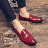 Men's Black Loafers Leather Shoes Slip On Fats Pointed Toe Luxury Red Outdoor Moccasins MartLion   