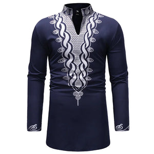 Dashiki Print Shirt Men's Hipster Streetwear Extra Long Clothes Slim Fit Long Sleeve Shirt Camisa Social MartLion   