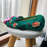 3D Lotus Women Pointed Toe Canvas Ballet Flats Flower Embroidered Slip on Comfort Cotton Shoes MartLion   