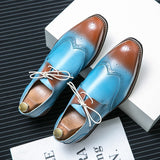 Men's Dress Shoes Wedding Party Brogue Adult Sky Blue Formal Lace Up Office Oxfords Pointed Toe Mart Lion   