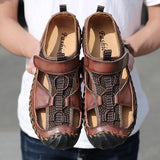 Men's Brand Genuine Leather Summer Casual Flat Sandals Roman Beach Footwear Sneakers Low Wedges Shoes Mart Lion   