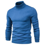 10 Color Winter Men's Turtleneck Sweaters Warm Black Slim Knitted Pullovers Solid Color Casual Sweaters Autumn Knitwear MartLion MD-blue EUR S 50-55 kg 