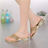 Sliders Shoes Women Summer Footwear Low Heel Silver Rhinestone Gold MartLion   