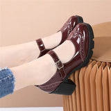 Women Mary Jane Pumps Shoes Patent Genuine Leather High Heels Shinny Ladies Retro Brogue High Square Heel MartLion   