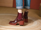 Winter Genuine Leather Ankle Boots Women Shoes Retro Round Toe Platform Heels Chunky MartLion   