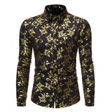 White Men's Shirt Luxury Gold Floral Print Dress Shirts Slim Fit Long Sleeve Chemise Homme Streetwear Hawaiian Shirt MartLion black S 