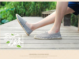 Black Houndstooth Shoes Men's Breathable Linen Casual Loafers Canvas Summer Leisure Flat Fisherman Driving Moccasin Mart Lion   