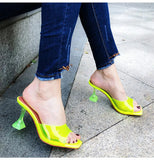 Star style Transparent PVC Women Slippers Square toe Cup heeled Summer Mules Slides High heels Sandals Shoes MartLion   