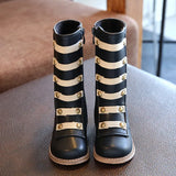 Autumn Winter Children Long Boots Girls Rivets Knee High Baby Warm Velvets Princess Single Knight MartLion black single style 24 insole 15.0 cm 