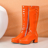 Women High Keen Boots Patent Leather Waterproof Knee High White Red Party Fetish Shoes Autumn Winter MartLion Orange 34 